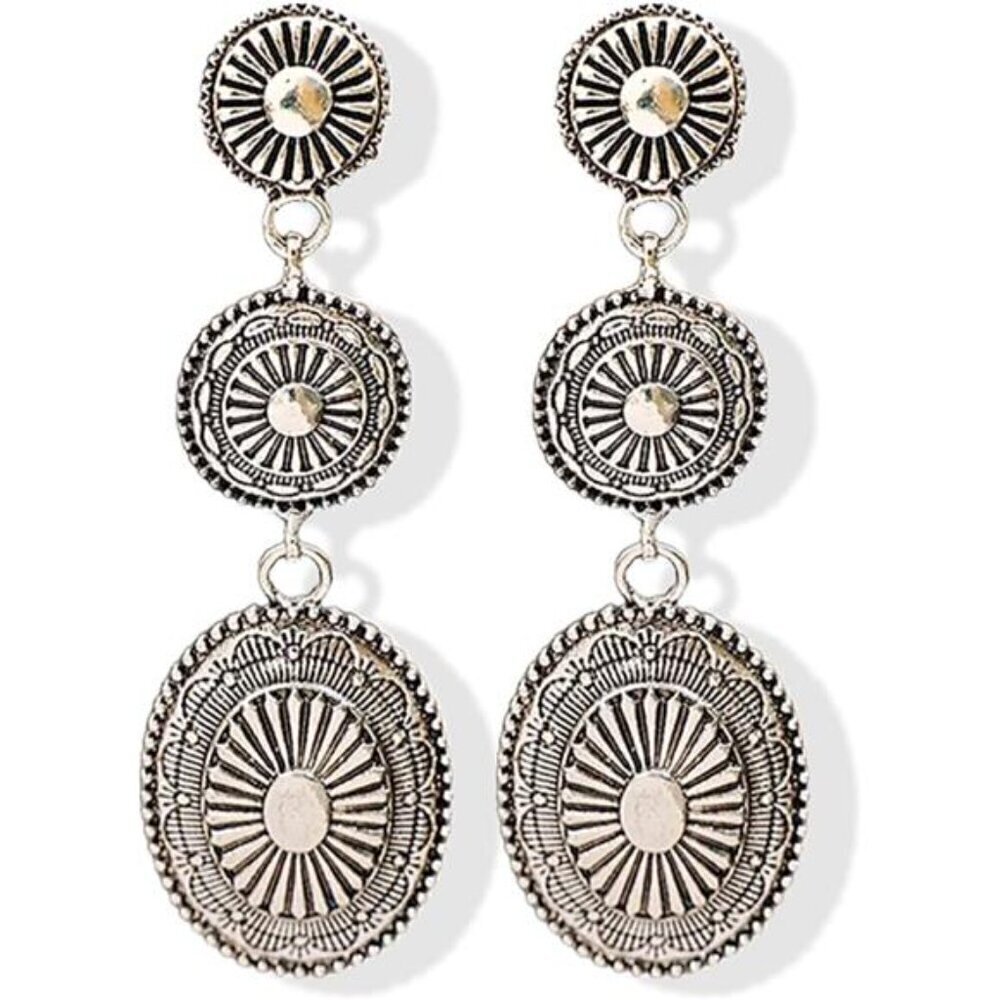 Western Earrings for Women Oval Turquoise Dangle Earrings Vintage Silver